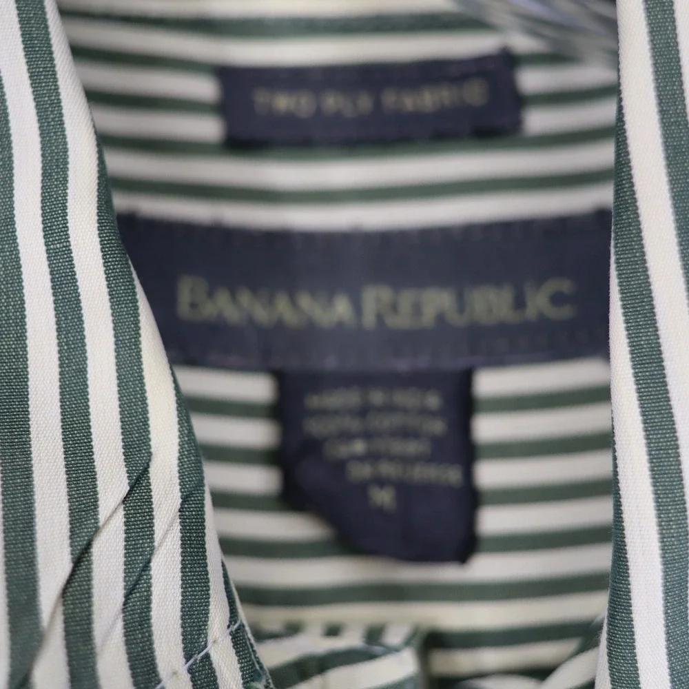 Banana Republic Shirt Mens Medium Striped Vintage Green Vertical Retro Y2K‎ 90s